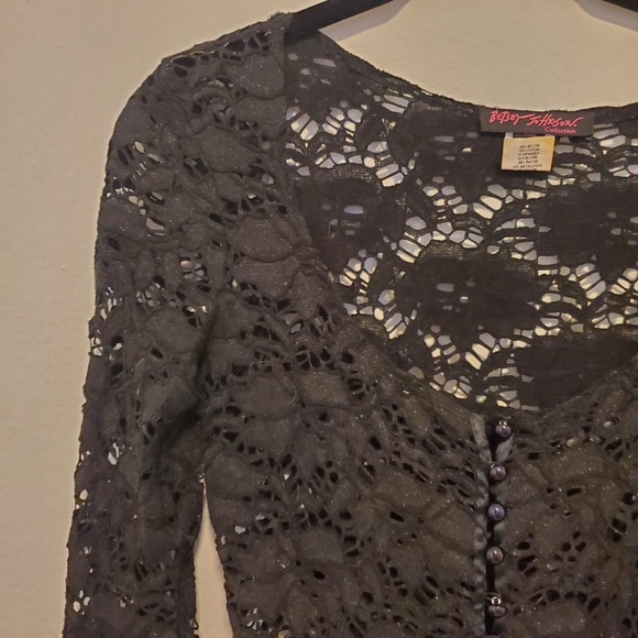 Betsey Johnson Button-Front Lace Peplum Top - Picture 2 of 4
